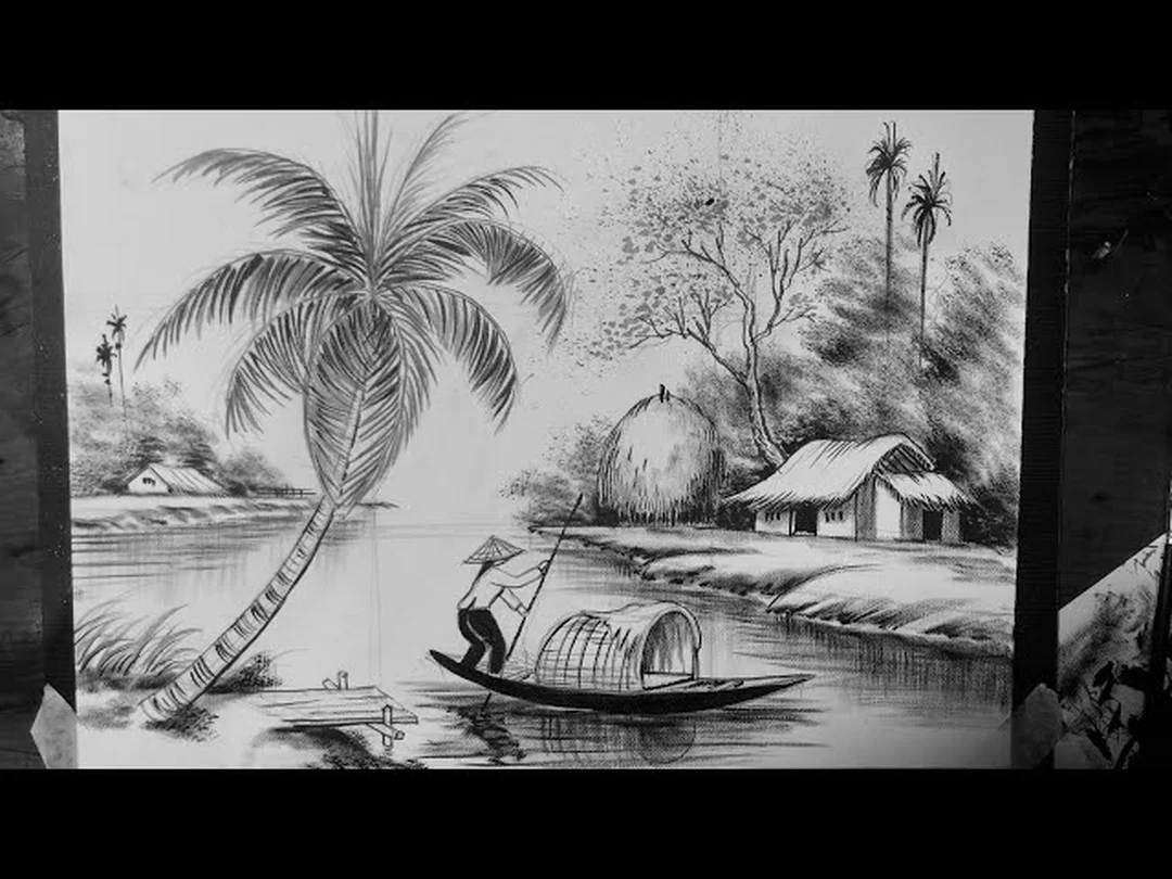 Tranh đồng quê đen trắng minh họa cảnh làng quê Việt Nam tranh đồng quê đen trắng minh họa cảnh làng quê Việt Nam
