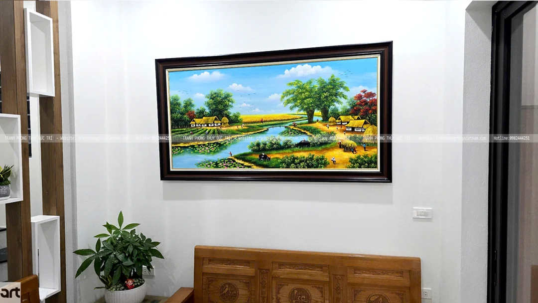 tranh đồng quê đẹp trong phòng khách mang vẻ thanh bình