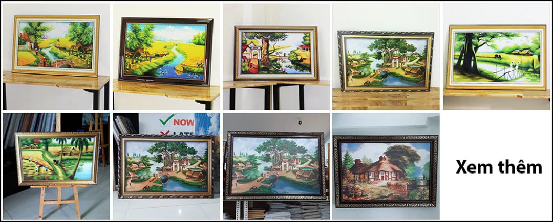 tranh đồng quê đẹp Việt Nam với cây đa bến nước sân đình