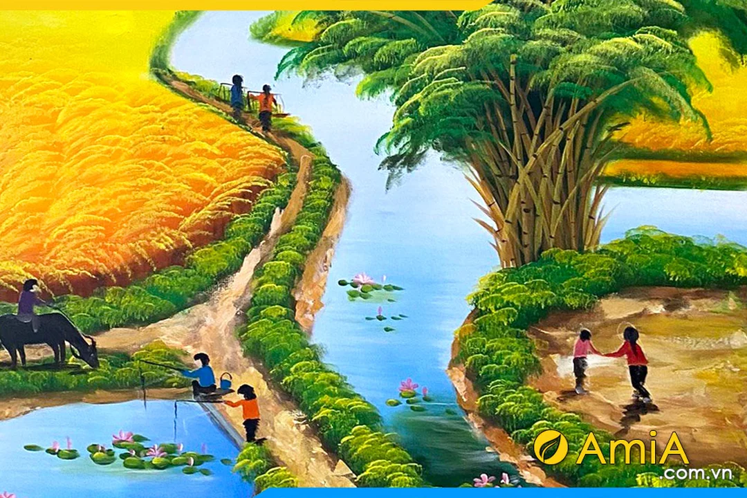 Tranh đồng quê khổ dọc cảnh quê Việt Nam tranh đồng quê khổ dọc cảnh quê Việt Nam cho nhà phố