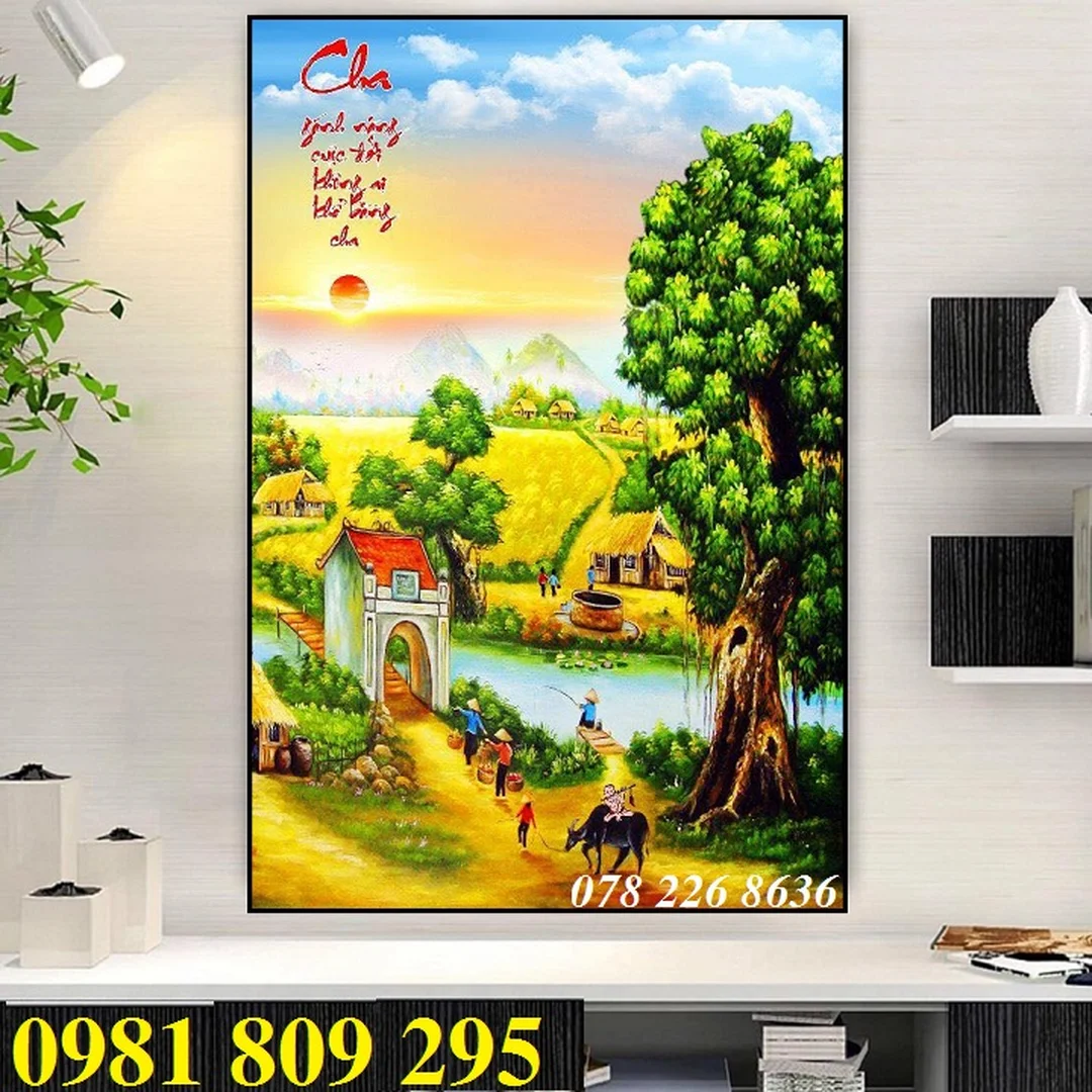 Tranh đồng quê khổ dọc cho phòng khách tranh đồng quê khổ dọc cho phòng khách và homestay