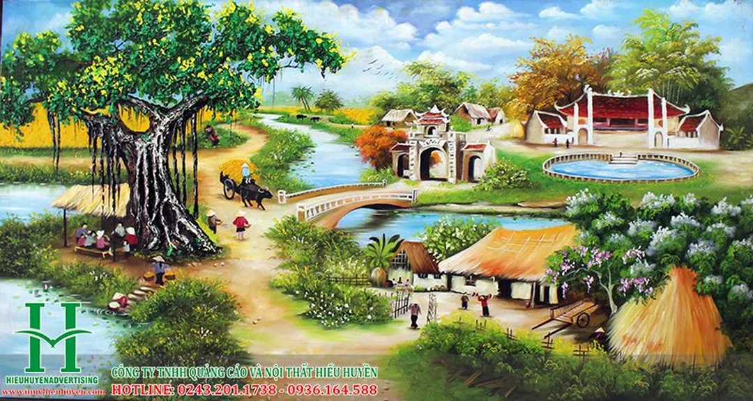 Tranh đồng quê mùa gặt với cánh đồng lúa chín vàng Tranh đồng quê mùa gặt với cánh đồng lúa chín vàng