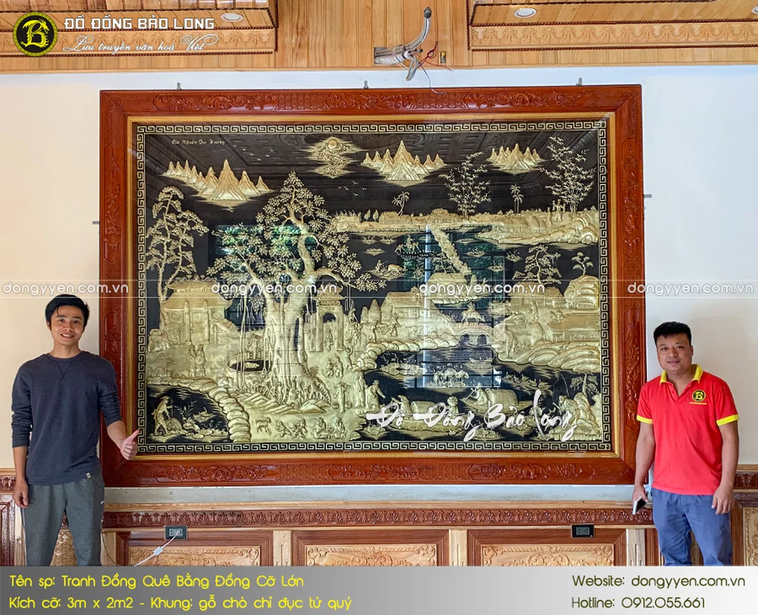 tranh đồng quê treo phòng khách kích thước lớn được lắp đặt thực tế