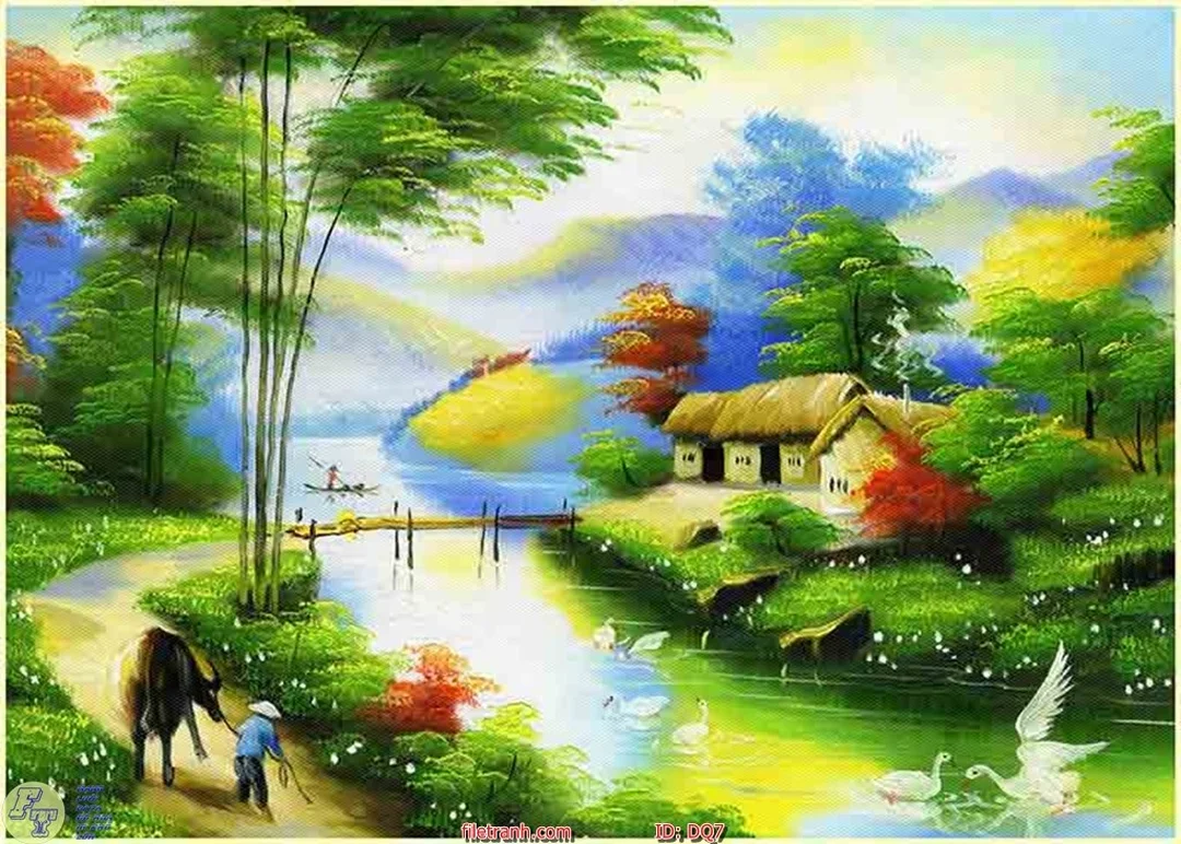 Tranh đồng quê vector cảnh làng quê tranh đồng quê vector cảnh làng quê nhiều màu sắc