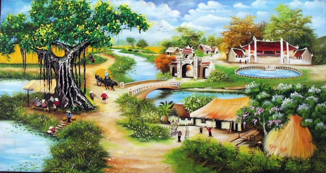 Tranh đồng quê Việt Nam đẹp chất liệu sơn dầu vẽ tay tranh đồng quê việt nam đẹp chất liệu sơn dầu vẽ tay