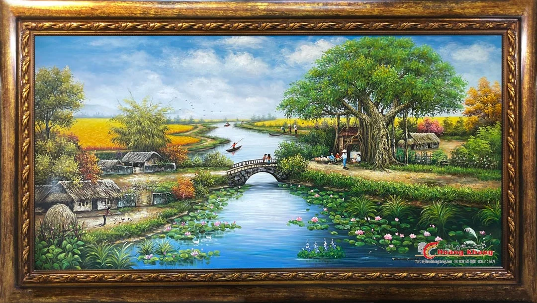tranh đồng quê việt nam sơn dầu phong cảnh làng quê mộc mạc