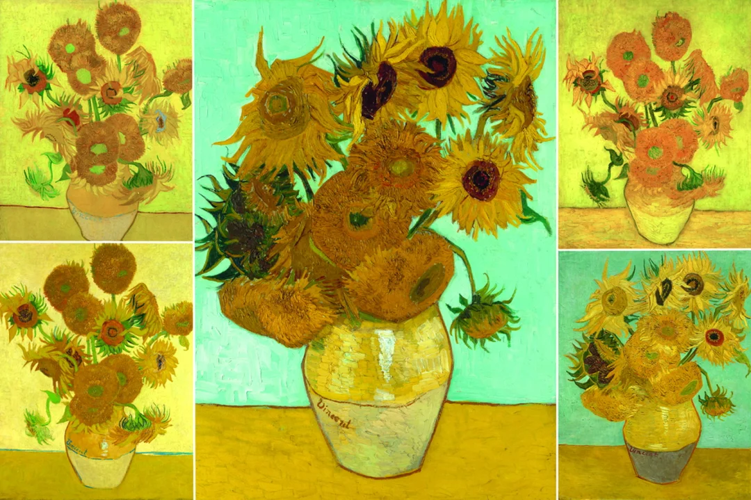Màu vàng trong tranh hoa hướng dương của Van Gogh tranh hoa hướng dương của Van Gogh trên nền vàng rực