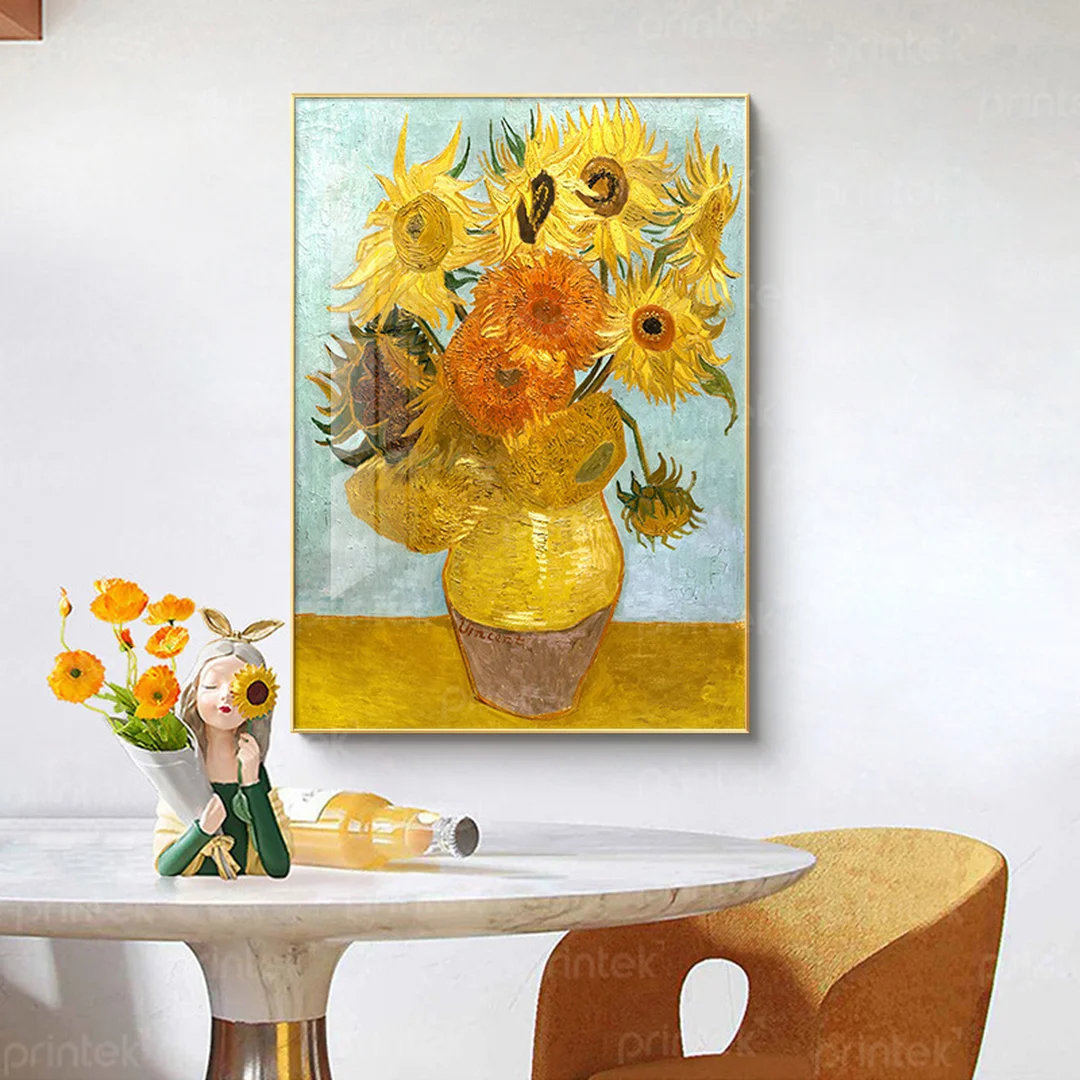 Bố cục tranh hoa hướng dương của Van Gogh khi treo nội thất tranh hoa hướng dương của Van Gogh với bố cục hoa vàng nổi bật
