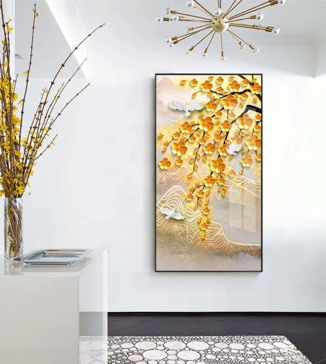 Tranh hoa mai tráng gương hiện đại cho nhà phố tranh hoa mai tráng gương hiện đại cho nhà phố
