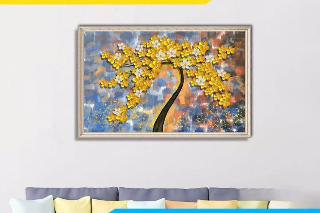 Tranh hoa mai vàng canvas treo phòng khách tranh hoa mai vàng canvas hợp mệnh Mộc và Hỏa