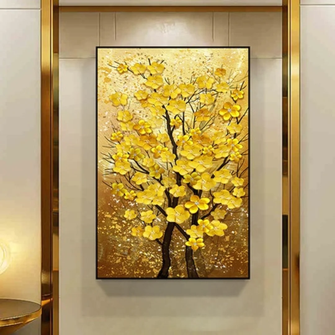 Tranh hoa mai vàng ghép tấm treo phòng khách tranh hoa mai vàng treo phòng khách dạng ghép tấm