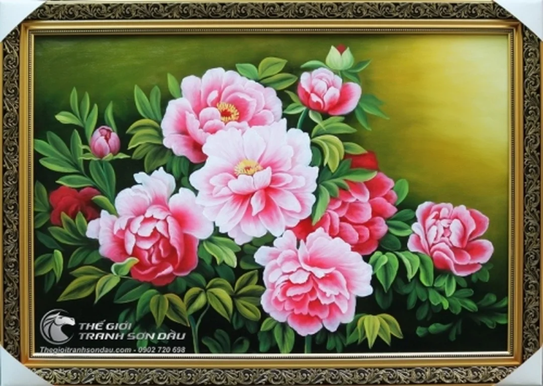 Tranh hoa mẫu đơn treo phòng khách màu hồng đỏ tranh hoa mẫu đơn treo phòng khách màu hồng đỏ sang trọng