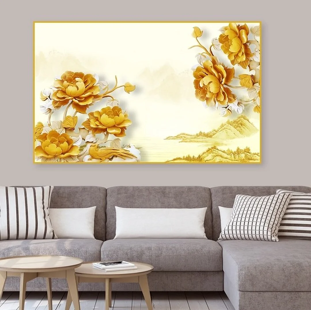 Tranh hoa mẫu đơn treo phòng khách phối phong cảnh tranh hoa mẫu đơn treo phòng khách phong cảnh sang trọng