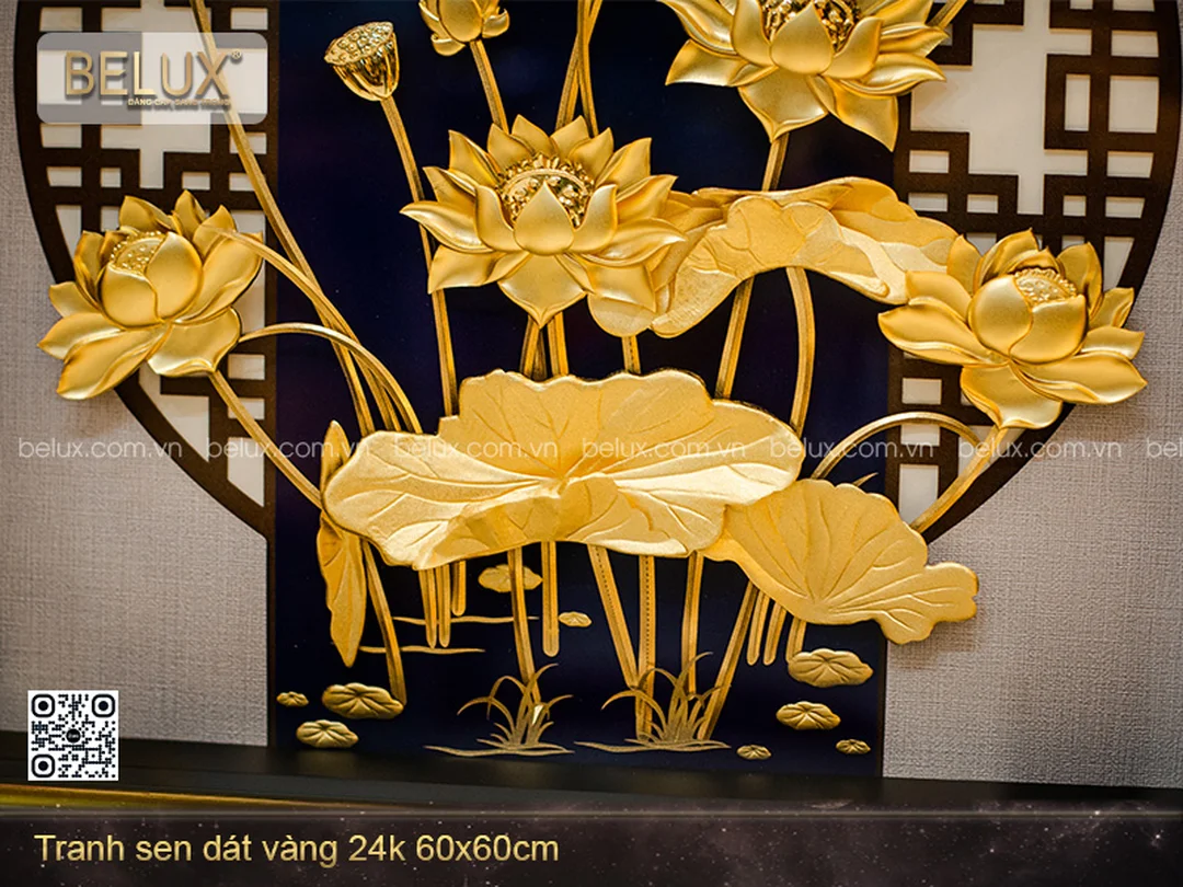 Tranh hoa sen mạ vàng treo tường nền xanh tranh hoa sen mạ vàng treo tường nền xanh hợp phòng làm việc
