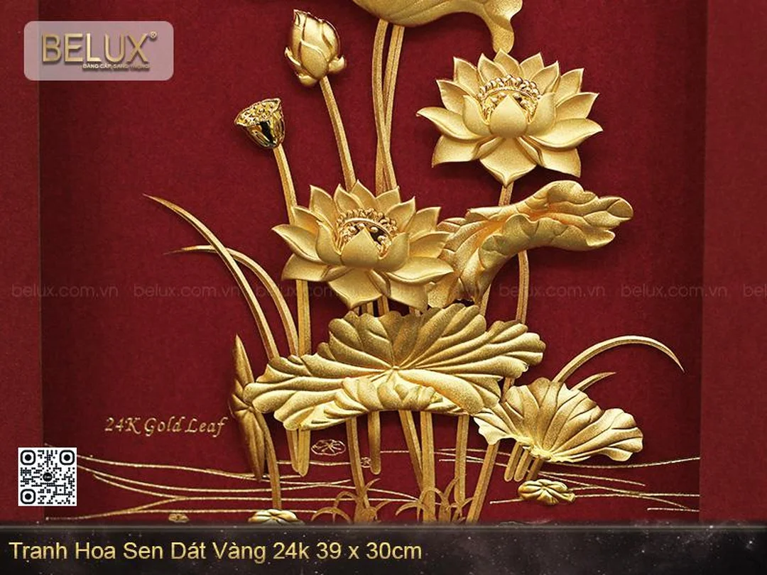 tranh hoa sen vàng phong thủy nền xanh thanh tịnh