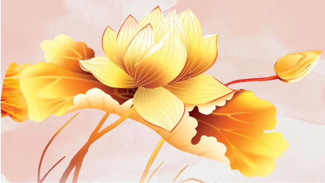 tranh hoa sen vàng trong nội thất hiện đại