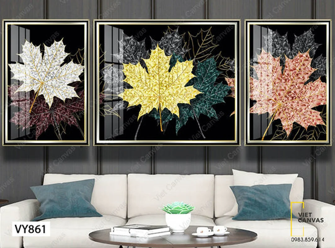 tranh nội thất hiện đại bộ lá cây canvas cho căn hộ trẻ