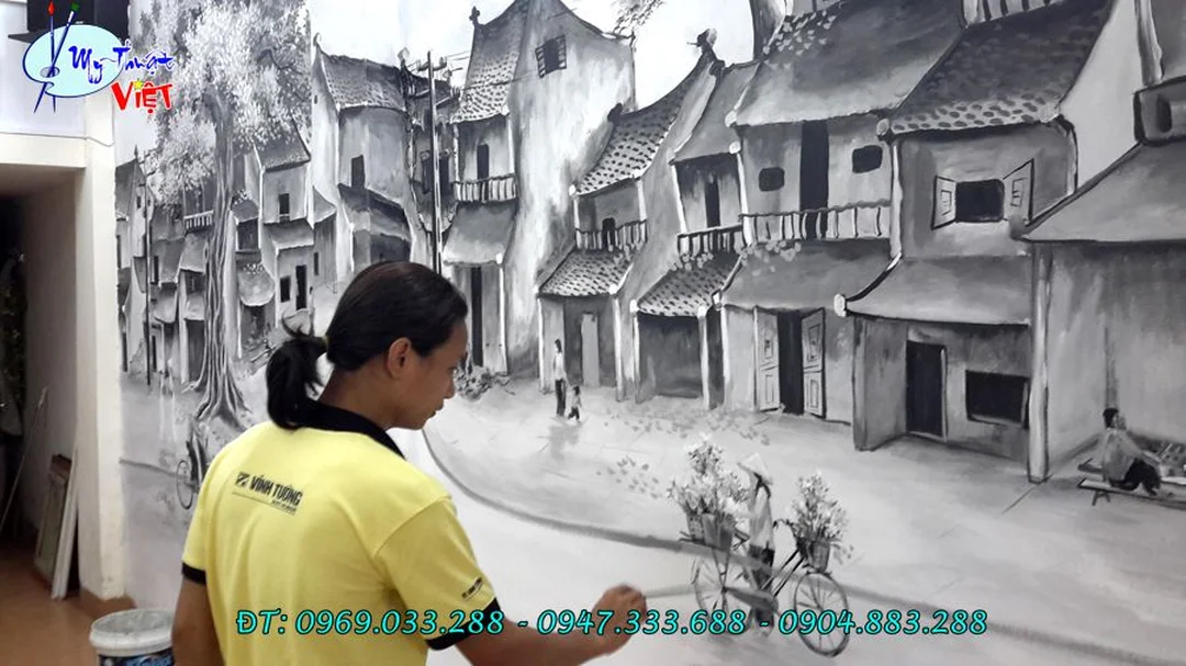 Tranh phố cổ đen trắng góc phố cổ Hà Nội tranh phố cổ đen trắng góc phố cổ Hà Nội
