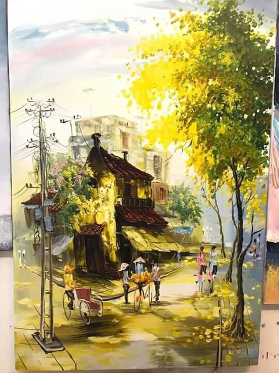 Tranh phố cổ đẹp treo tường tranh phố cổ đẹp với gam màu vàng ấm và nhịp phố xưa