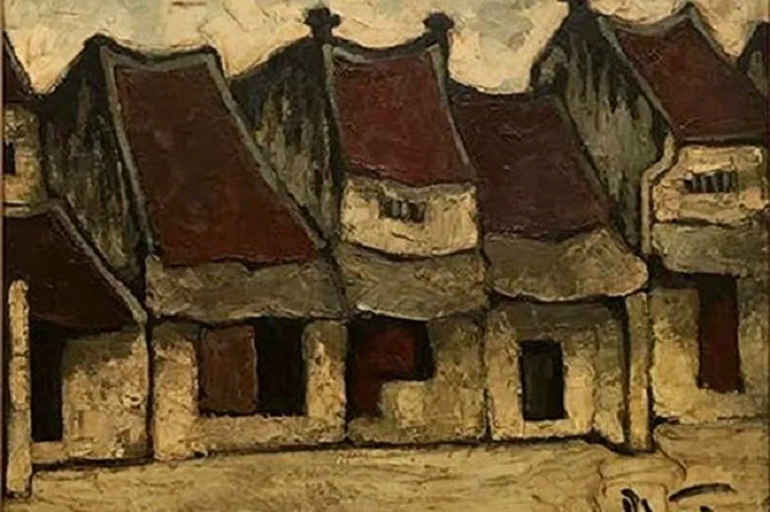 Tranh phố cổ Hà Nội sơn dầu 1972 tranh phố cổ hà nội sơn dầu 1972 của Bùi Xuân Phái với mái ngói và phố xưa