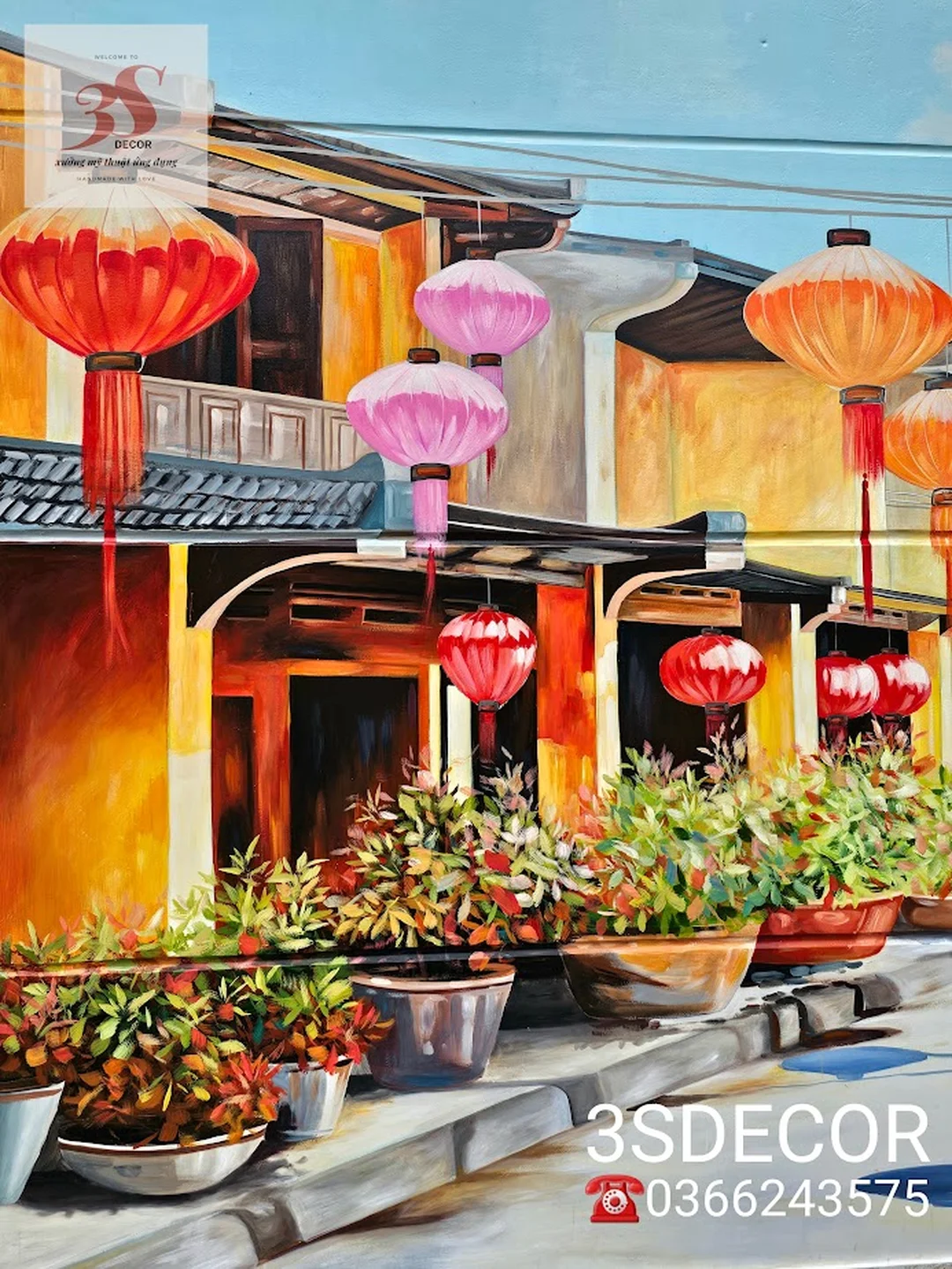 tranh phố cổ hội an canvas trang trí tranh phố cổ hội an canvas treo tường tông vàng ấm