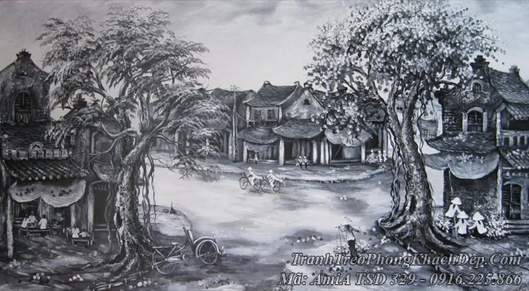 Tranh phố cổ Hội An đen trắng phong cách ký họa tranh phố cổ hội an đen trắng phong cách ký họa