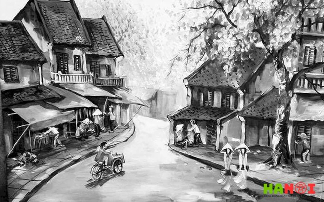 Tranh phố cổ Hội An đen trắng trong không gian hiện đại tranh phố cổ hội an đen trắng treo không gian hiện đại