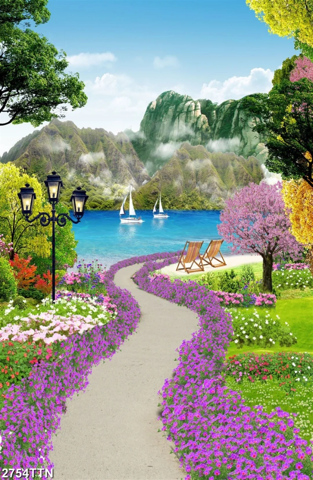 Tranh phong cảnh 3D dán tường khổ dọc tạo chiều sâu tranh phong cảnh 3d dán tường khổ dọc tạo chiều sâu cho không gian