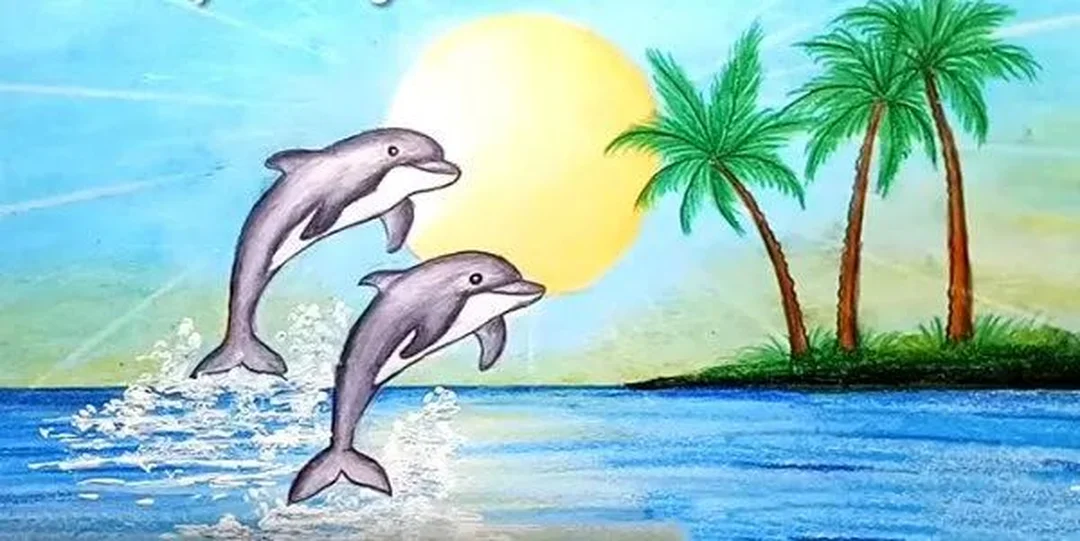 tranh phong cảnh biển với sóng và ánh nắng trên mặt nước
