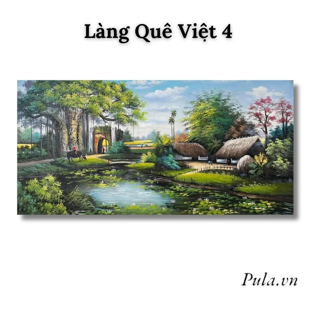 tranh phong cảnh đẹp làng quê Việt Nam màu xanh vàng tranh phong cảnh đẹp làng quê Việt Nam màu xanh vàng