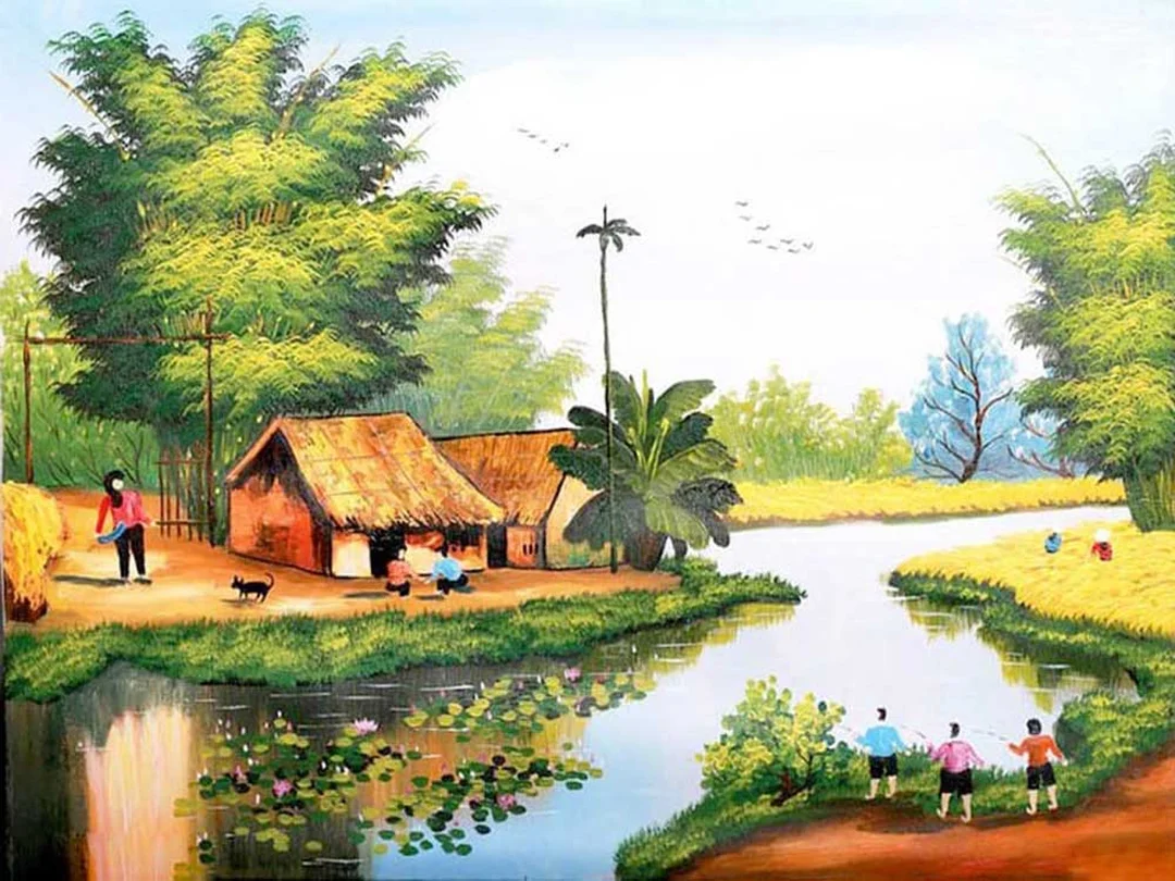 Tranh phong cảnh đồng quê vẽ tường làng quê tranh phong cảnh đồng quê vẽ tường làng quê
