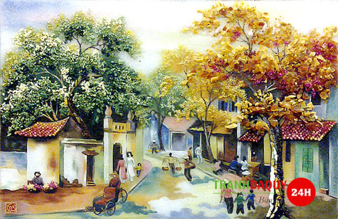 Tranh phong cảnh Hà Nội phố cổ tranh phong cảnh hà nội phố cổ với mái ngói và con đường nhỏ