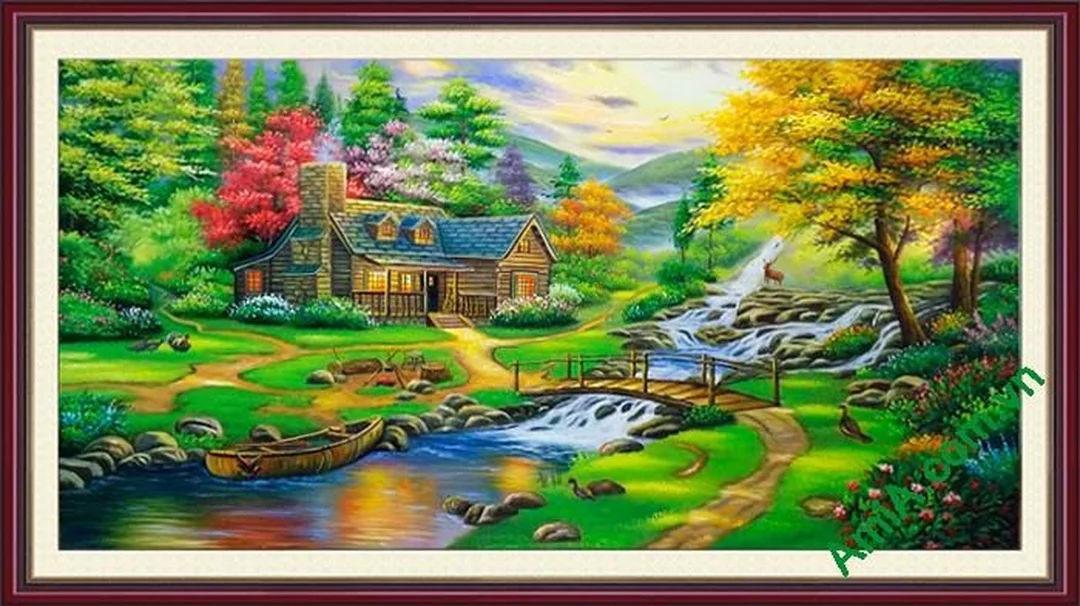 Tranh phong cảnh núi rừng vẽ tay màu xanh sâu tranh phong cảnh núi rừng vẽ tay với màu xanh sâu