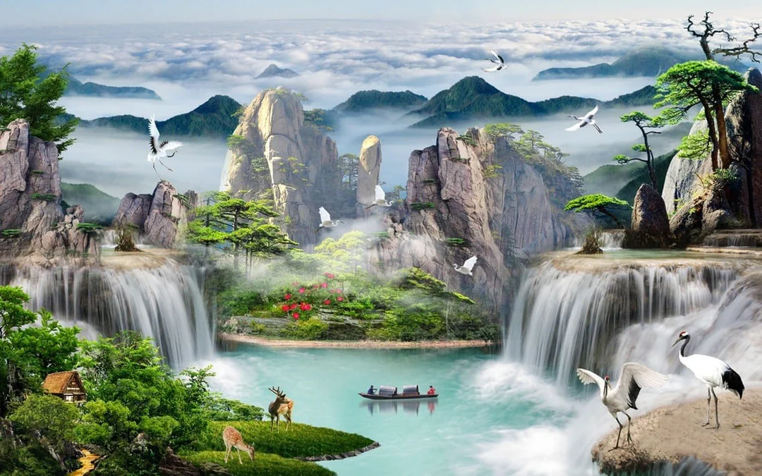 tranh phong thủy hợp tuổi kỷ tỵ với gam xanh và nước