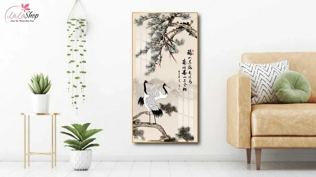 Tranh phong thủy mệnh hỏa tùng hạc diên niên phù hợp không gian sống trang nhã