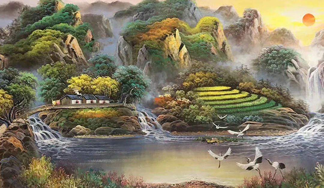 tranh phong thủy phòng khách cho người mệnh kim gam vàng trắng sang trọng