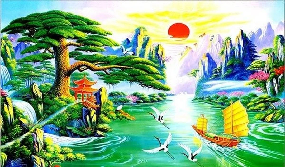 Hạc diên niên cho không gian trang nhã Tranh phong thủy tài lộc hạc diên niên cho không gian trang nhã