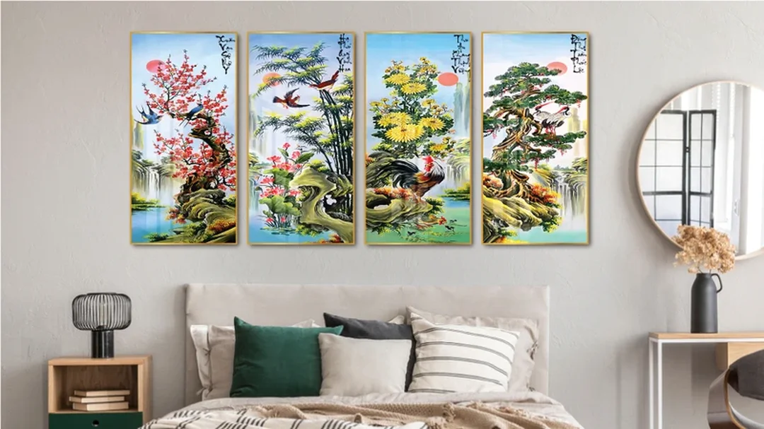 Tranh phong thủy theo tuổi tứ quý treo tường phòng khách tranh phong thủy theo tuổi tứ quý treo tường phòng khách