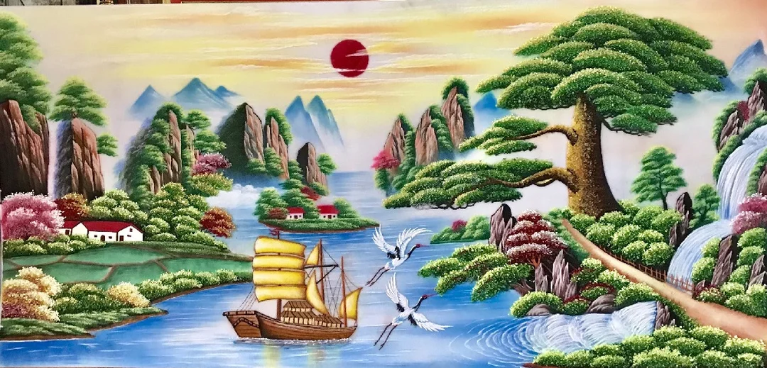 Tranh phong thủy thuận buồm xuôi gió bằng đá quý sang trọng