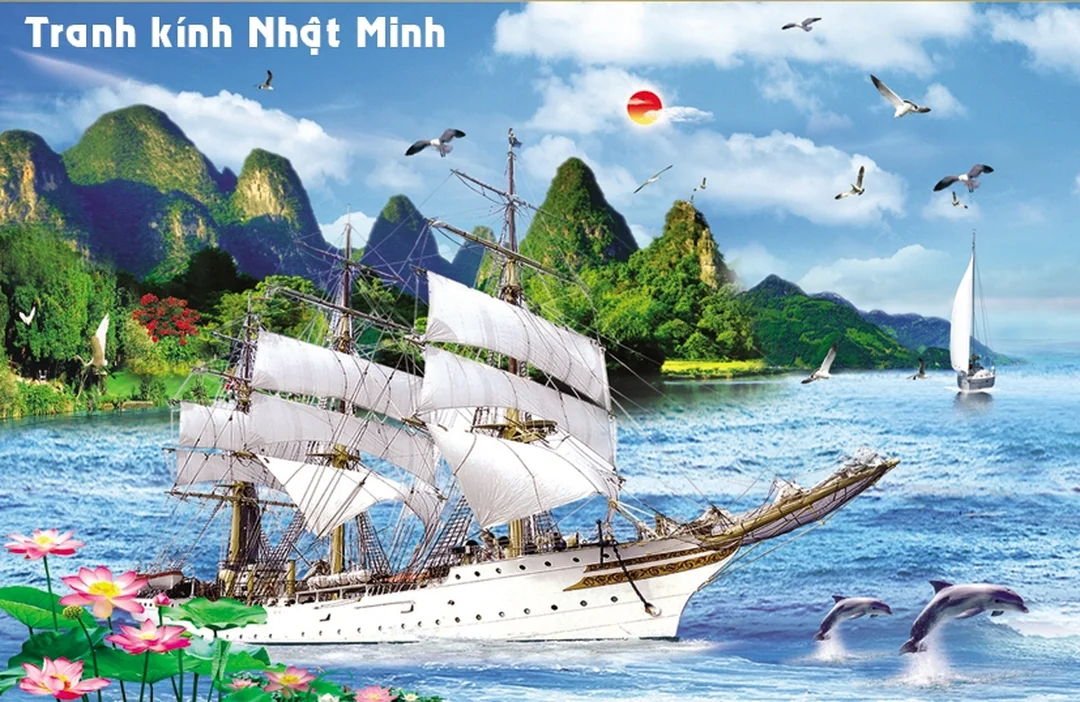 Tranh phong thủy thuận buồm xuôi gió trên nền biển xanh