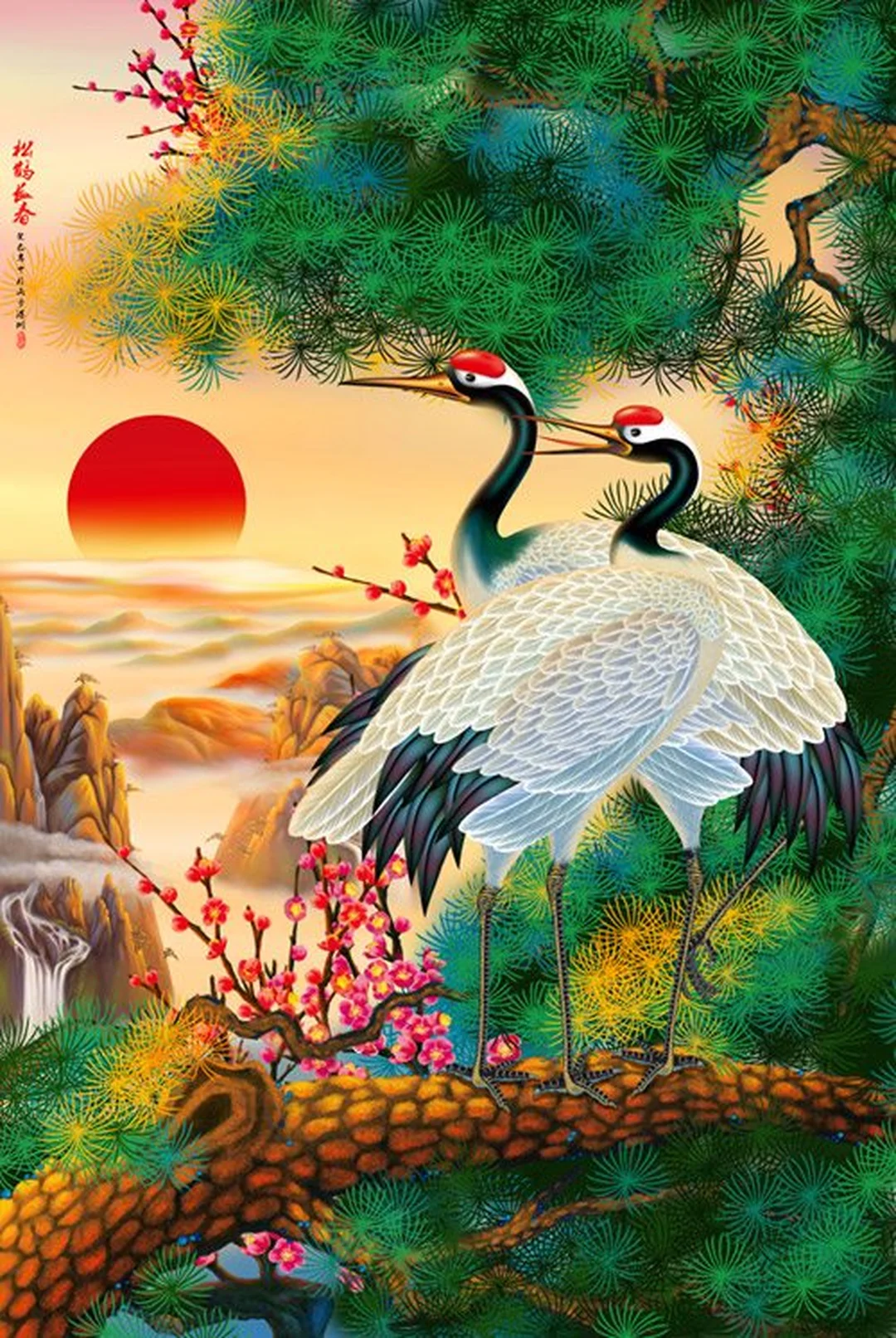 Tranh phong thủy trung quốc tùng hạc sơn thủy