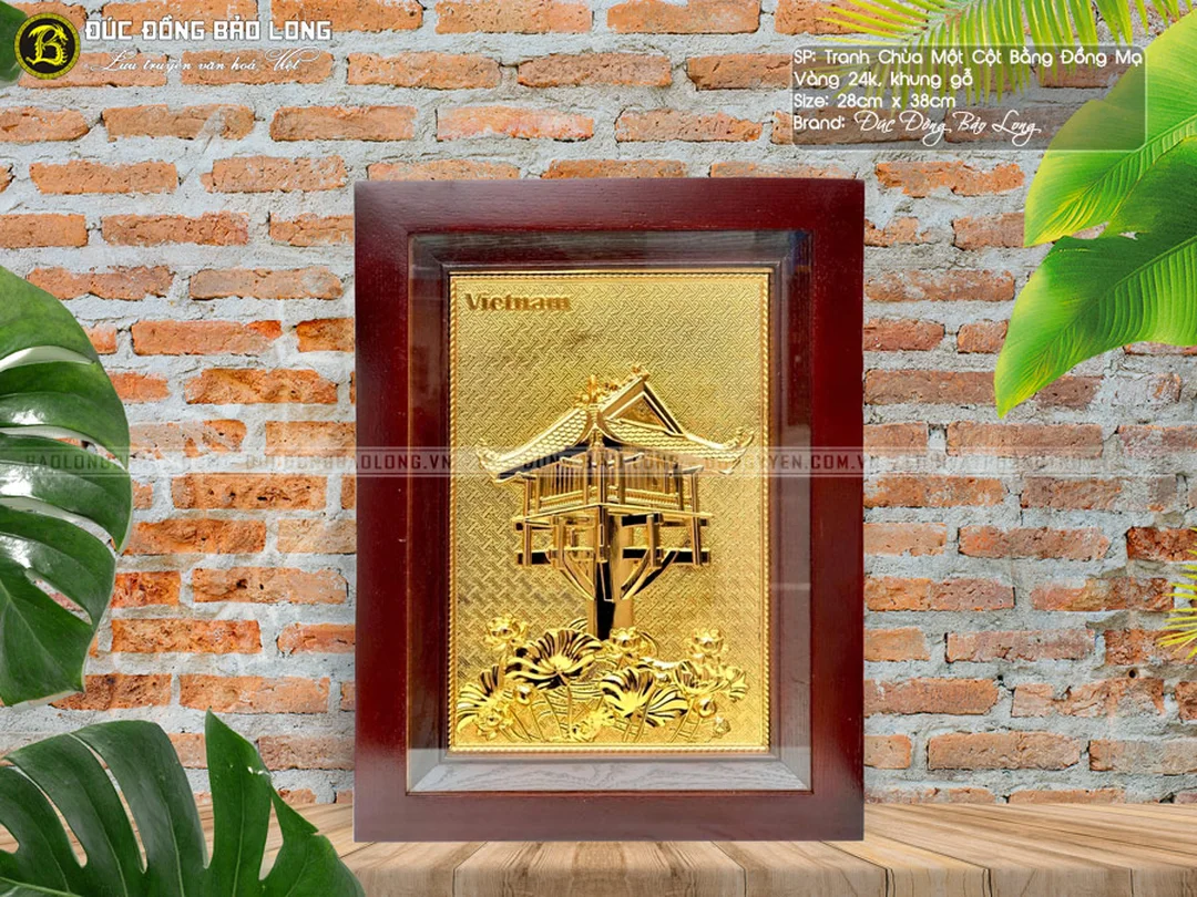 tranh quà tặng chùa Một Cột bằng đồng mạ vàng