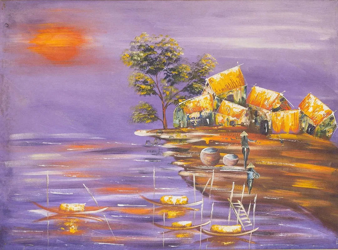 Tranh sơn dầu đồng quê chiều làng quê tranh sơn dầu đồng quê chiều làng quê hoàng hôn tím