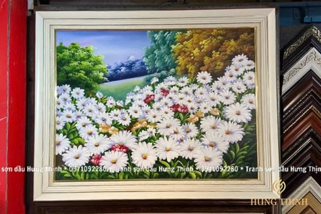 tranh sơn dầu hoa cúc đẹp làm quà tân gia