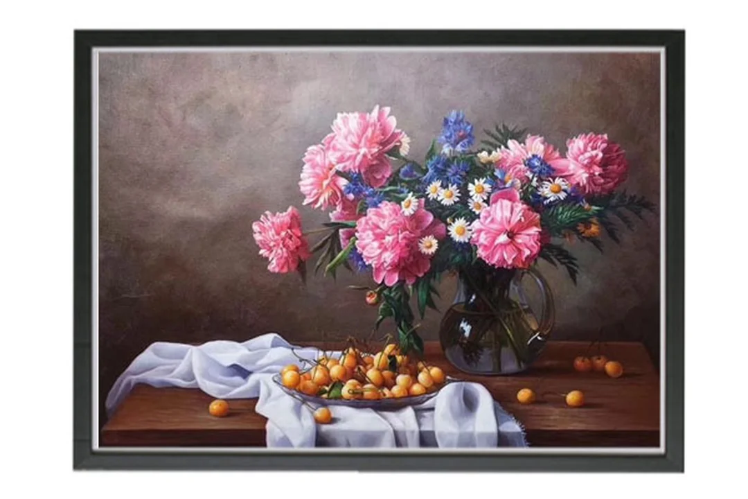 tranh sơn dầu hoa cúc họa mi vẽ tay trên canvas