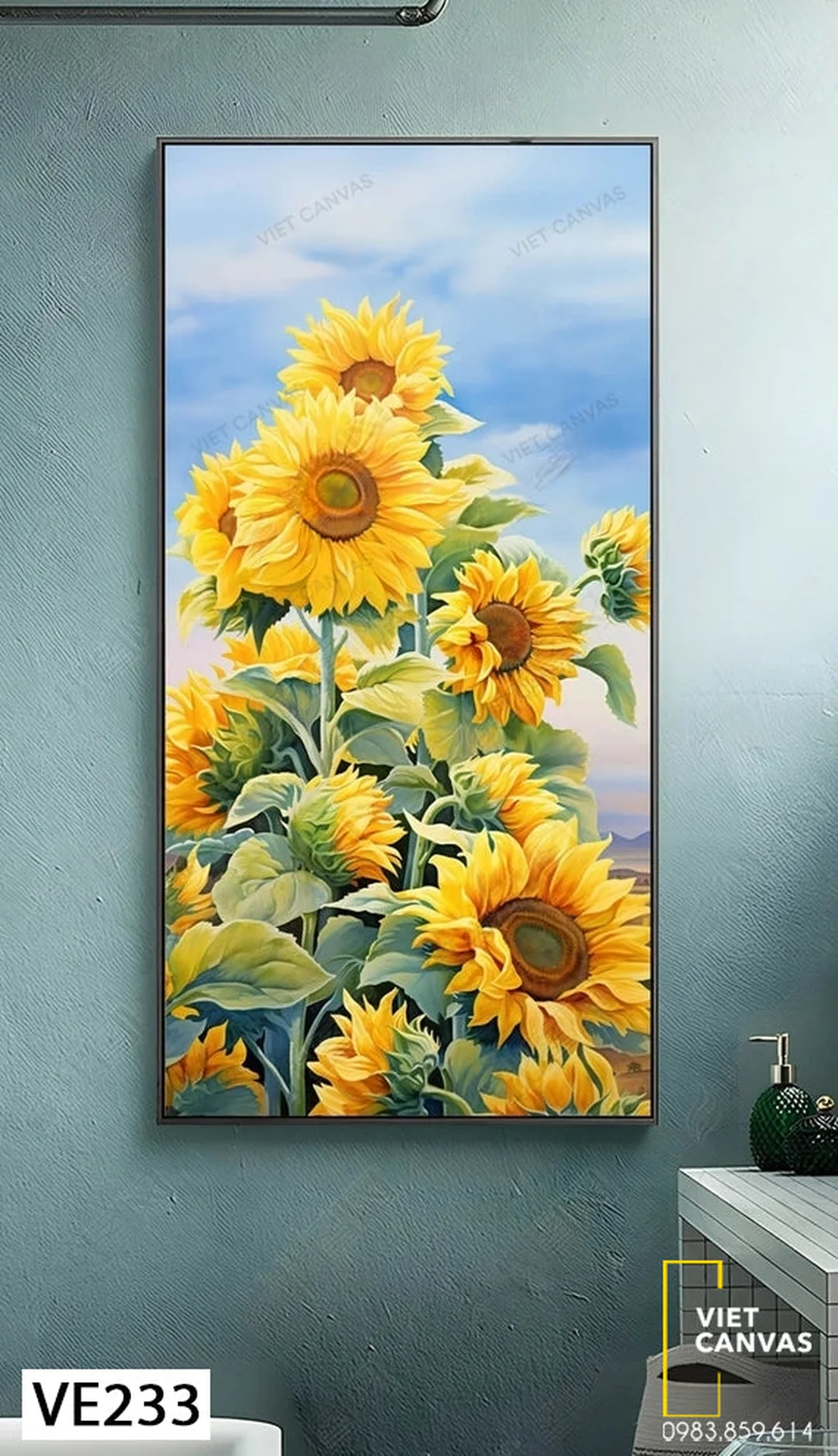 tranh sơn dầu hoa hướng dương dưới ánh mặt trời