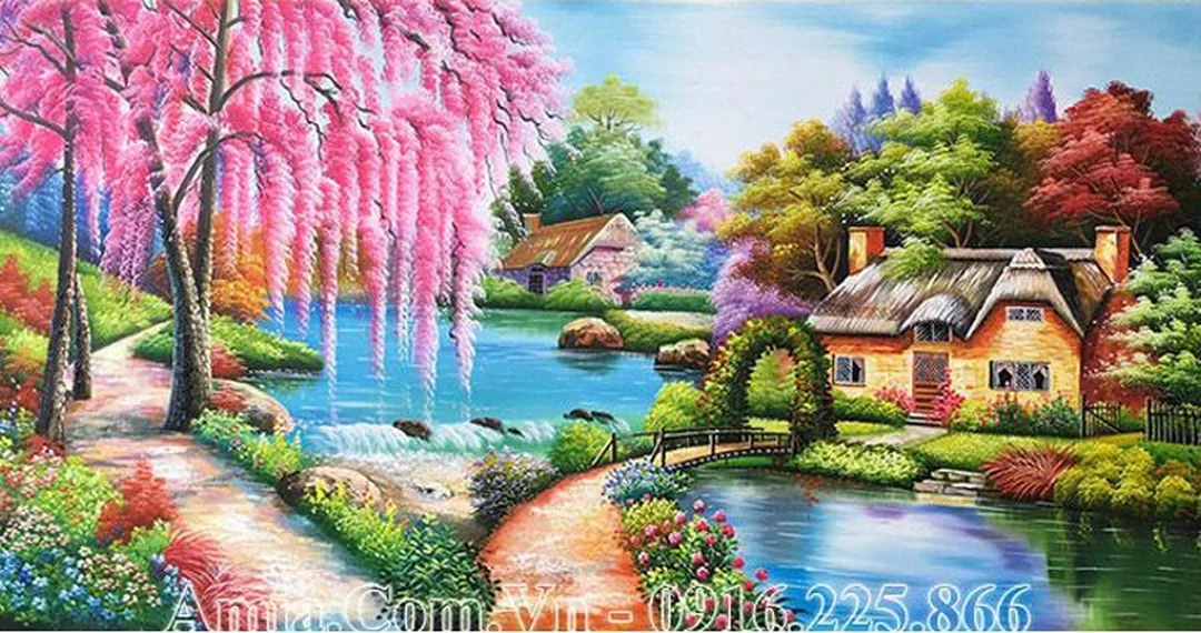 tranh sơn dầu phong cảnh châu Âu phòng khách tân cổ điển