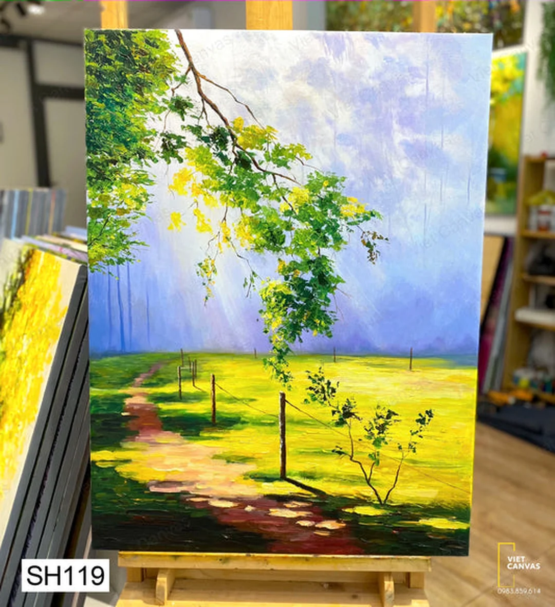 tranh sơn dầu phong cảnh vệt nắng cho không gian sáng