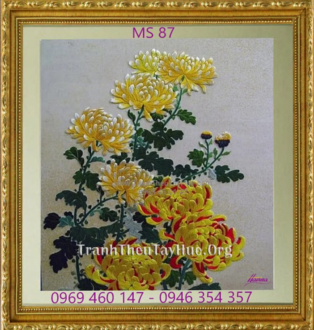Tranh thêu hoa cúc truyền thống tranh thêu hoa cúc phù hợp không gian truyền thống