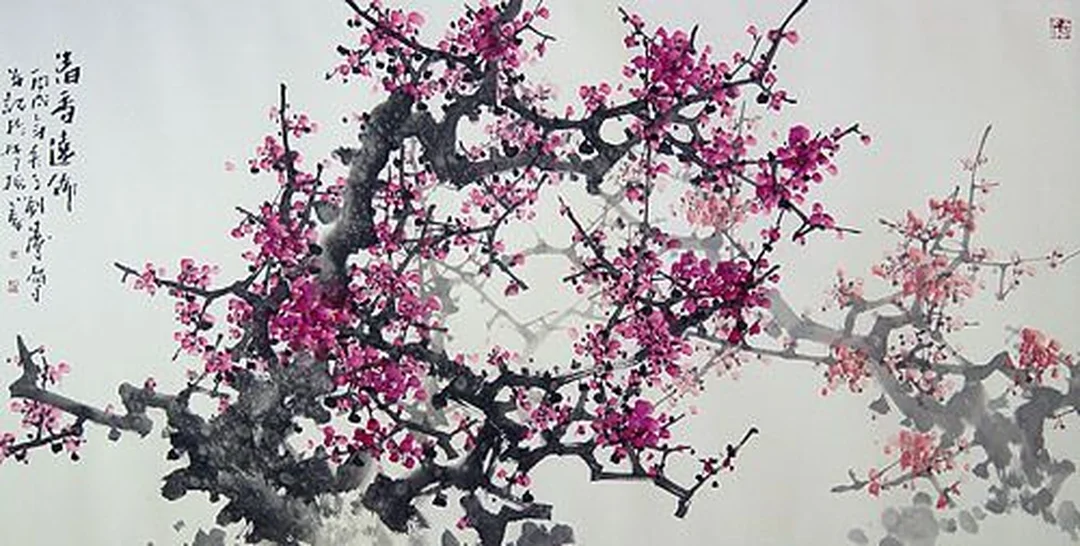 Tranh thủy mặc hoa đào tông hồng tranh thủy mặc hoa đào tông hồng treo tường phòng khách